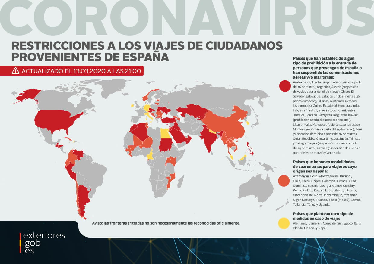 Países con entradas restringidas debido al coronavirus –