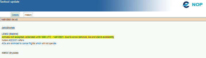 Tactical update de Eurocontrol 14-01-2021