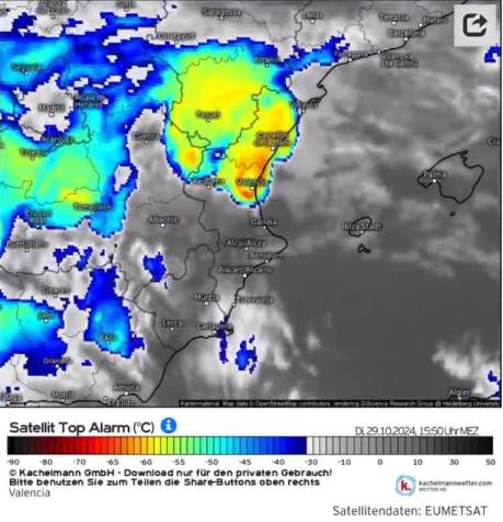 Imagen de radar que muestra la tormenta en Valencia